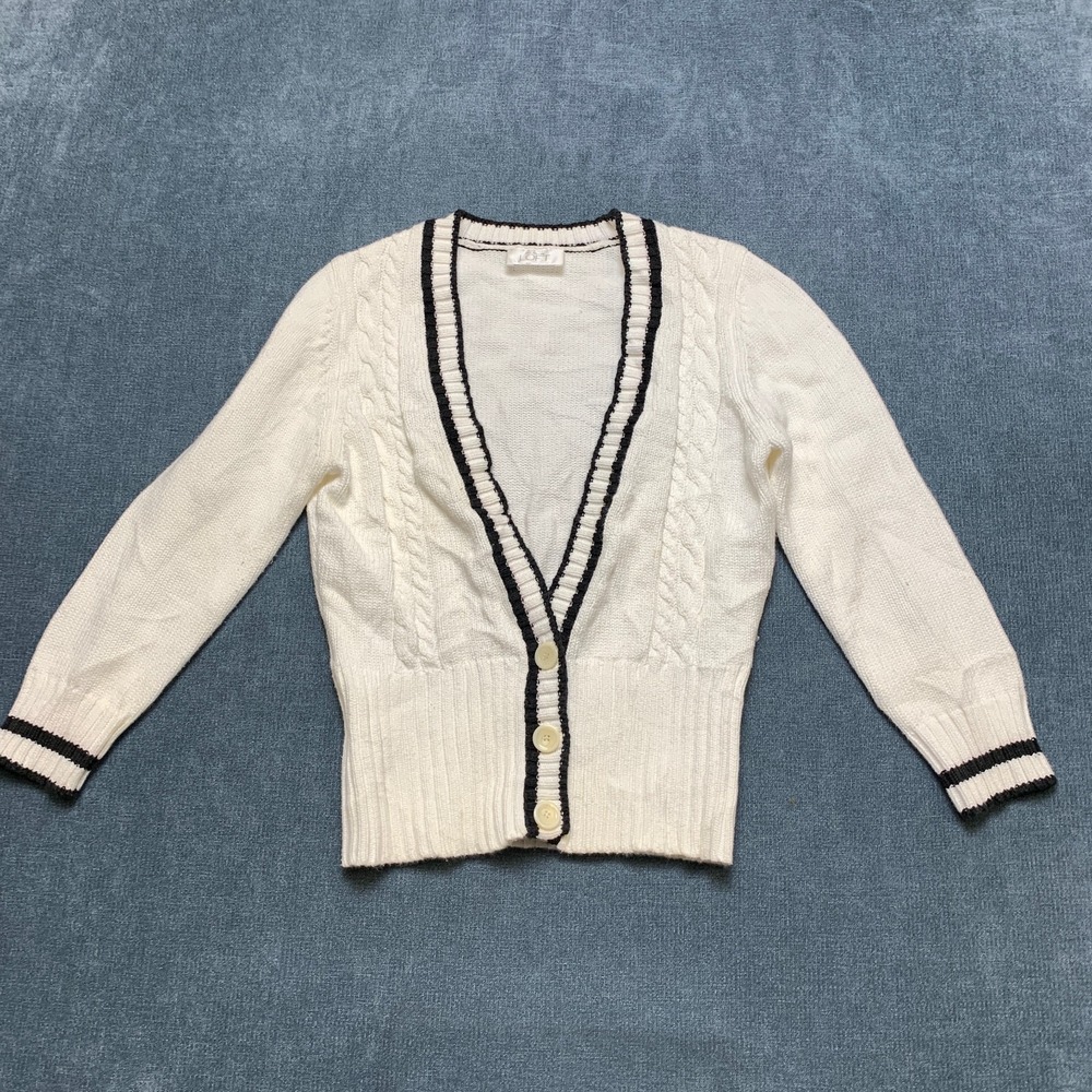 LOFT Cardigan Sweater Womens White Cable Knit Cotton Ribbed Winter Warm Cozy